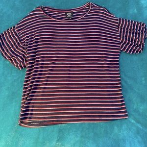 BOBEAU Navy Red White Striped Blouse